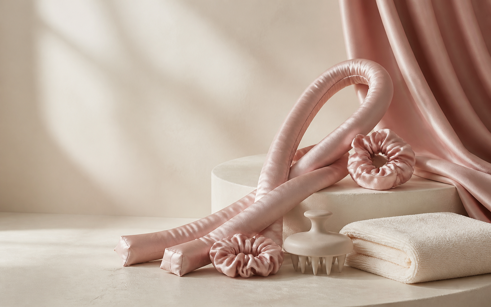 Satin hair accessories and scalp massager