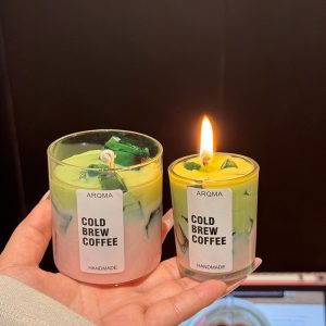 Strawberry Matcha Jelly Wax Candle — Iced Drink Glass Cup, Large & Small