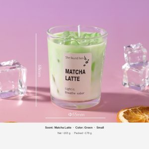 Matcha Latte Jelly Wax Candle — Latte Cup Glass, Large & Small