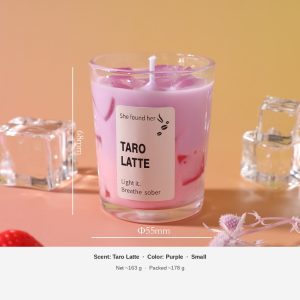 Taro Latte Jelly Wax Candle — Latte Cup Glass, Large & Small