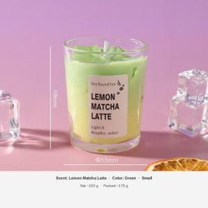 Lemon Matcha Latte Jelly Wax Candle — Latte Cup Glass, Large & Small