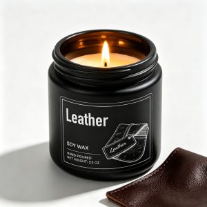 Leather Soy Candle 100g — Men's Black Glass Apothecary Jar, Hand-Poured