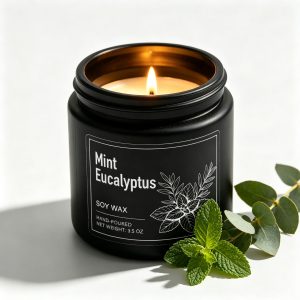 Mint Eucalyptus Soy Candle 100g — Men's Black Glass Apothecary Jar, Hand-Poured