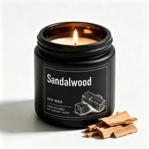 Sandalwood Soy Candle 100g — Men's Black Glass Apothecary Jar, Hand-Poured