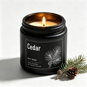 Cedar Soy Candle 100g — Men's Black Glass Apothecary Jar, Hand-Poured