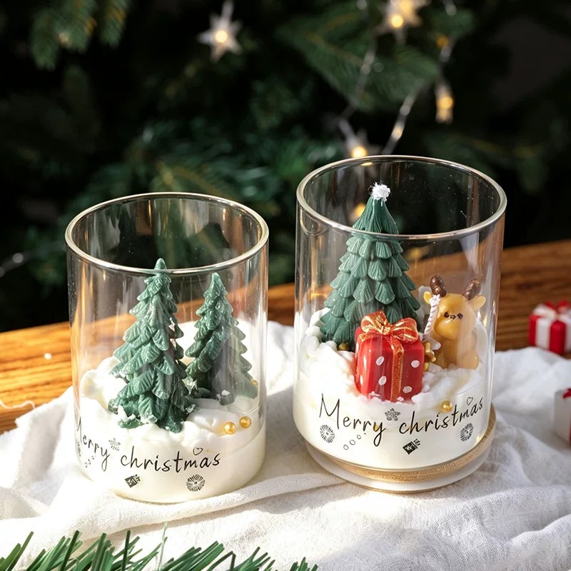 Three Christmas Trees Glass Cup Candle — Merry Christmas Gift Jar - Image 4