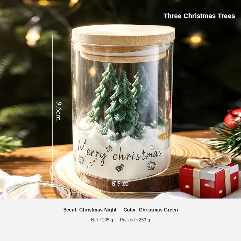 Three Christmas Trees Glass Cup Candle — Merry Christmas Gift Jar