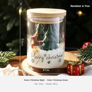 Reindeer & Tree Glass Cup Candle — Merry Christmas Gift Jar
