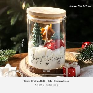 House, Car & Tree Glass Cup Candle — Merry Christmas Gift Jar