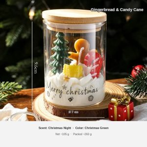 Gingerbread & Candy Cane Glass Cup Candle — Merry Christmas Gift Jar