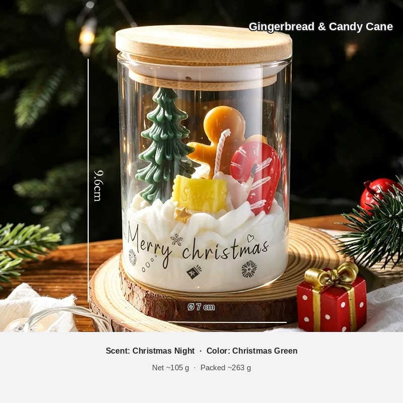 Gingerbread & Candy Cane Glass Cup Candle — Merry Christmas Gift Jar