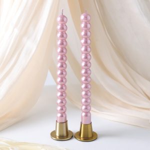 Pearl Beaded Taper Candles – Pink, Set of 2