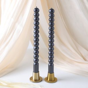 Pearl Beaded Taper Candles – Black, Set of 2