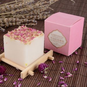 Handmade Globe Amaranth (Gomphrena) Dried Flower Square Soap, 110g