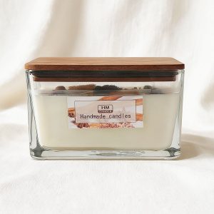Orange Cinnamon Scented Candle – Square Glass with Wooden Lid (400 g wax)