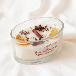 Orange Cinnamon Scented Candle – Oval Glass (400 g wax)