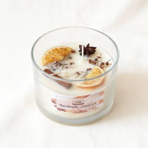 Orange Cinnamon Scented Candle – Large Round Glass (400 g wax)
