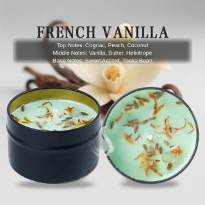 French Vanilla Dried Flower Crystal Soy Blend Candle 100g — Black Tin