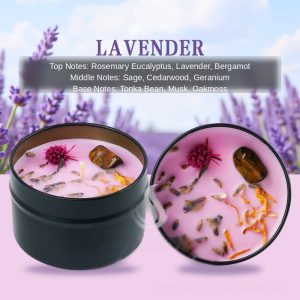 Lavender & Eucalyptus Dried Flower Crystal Soy Blend Candle 100g — Black Tin