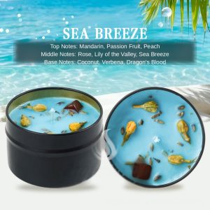 Sea Breeze Dried Flower Crystal Soy Blend Candle 100g — Black Tin