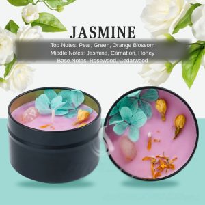 Jasmine Dried Flower Crystal Soy Blend Candle 100g — Black Tin
