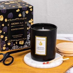 Sandalwood Scented Soy Blend Candle 140g — Black Glass Jar