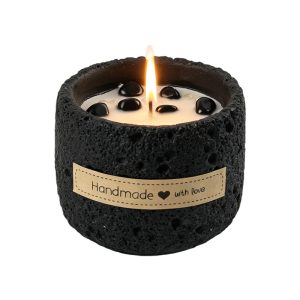 Sandalwood Soy Blend Candle in Black Concrete Vessel — 200 g, Lead-Free Cotton Wick, Textured Concrete