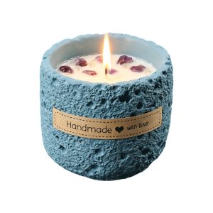 Lavender Soy Blend Candle in Blue Concrete Vessel — 200 g, Lead-Free Cotton Wick, Textured Concrete