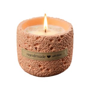 Rose Soy Blend Candle in Orange / Terracotta Concrete Vessel — 200 g, Lead-Free Cotton Wick, Textured Concrete