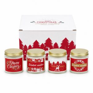 Christmas Candle Gift Box Set of 4 — 3.5 oz Soy Blend Scented Candles in Glass Jars