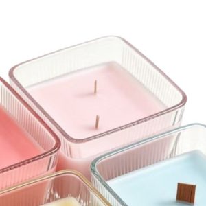 Square Ribbed Glass Cup Soy Candle — Jasmine White · Hand-Poured Wooden Wick